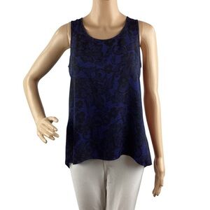 Express Blue & Black Print Semi-Sheer Split Back Sleeveless Tank Top Size XS
